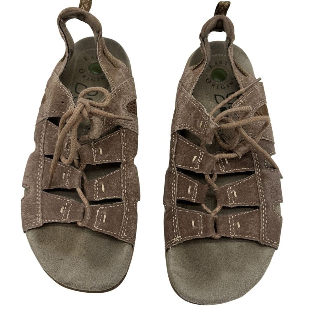 Earth Origins Womens Sassy Gladiator Sandals 7.5M Brown Suede Lace Up Casual